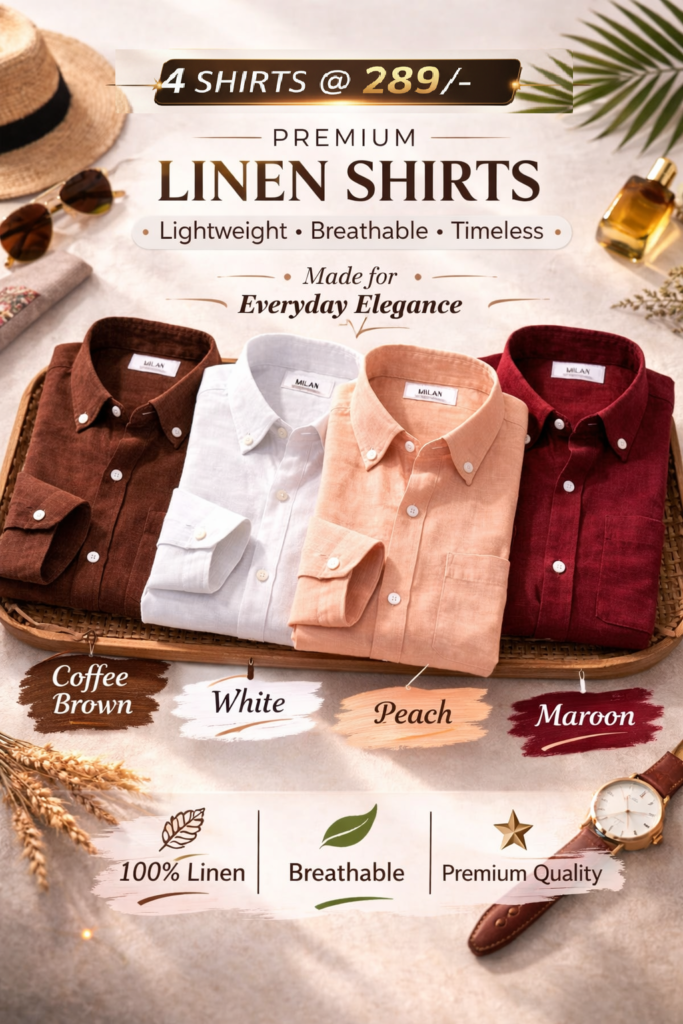 Premium Linen Shirts Combo Pack Set of 4 Lightweight Breathable