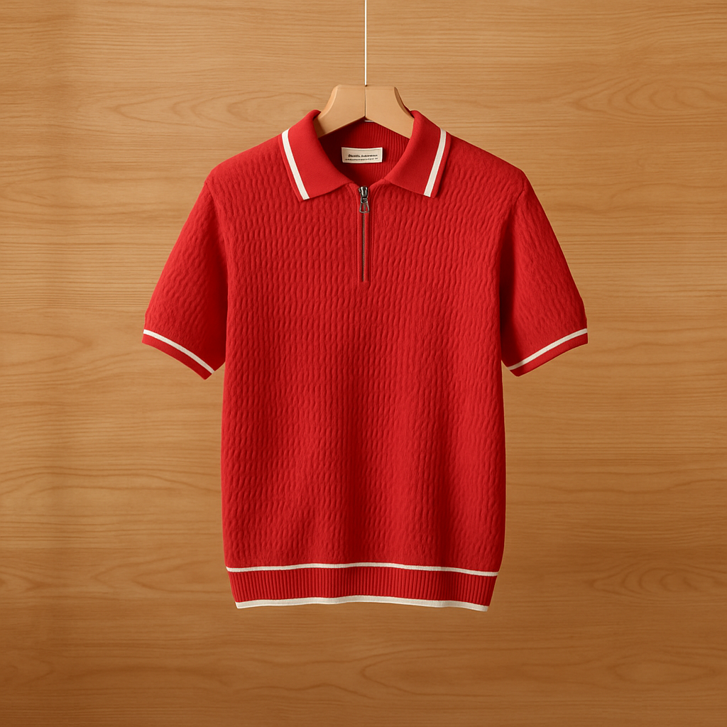 Men's Short Sleeve Zip Collar Polo Shirt Breathable Summer Top