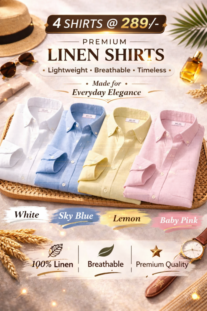 Premium Linen Shirts Combo Pack of 4 Breathable Daily Wear