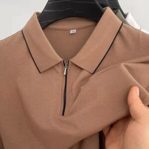 Luxury Men's Short Sleeve Half-Zip Polo Shirt Modern Casual Style - Image 2