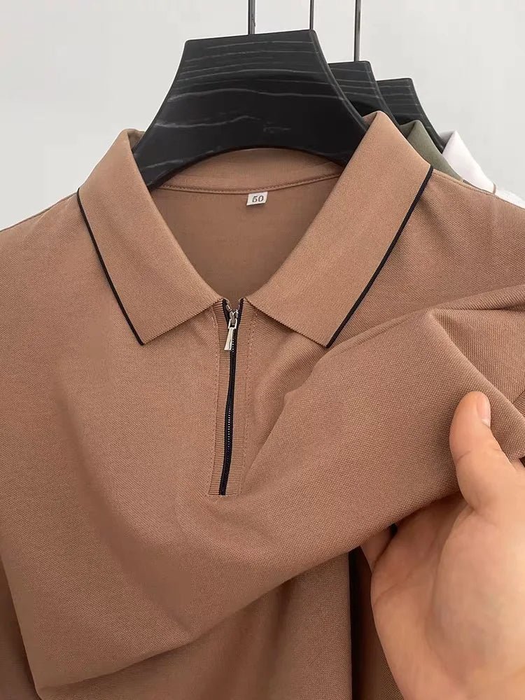 Luxury Men's Short Sleeve Half-Zip Polo Shirt Modern Casual Style