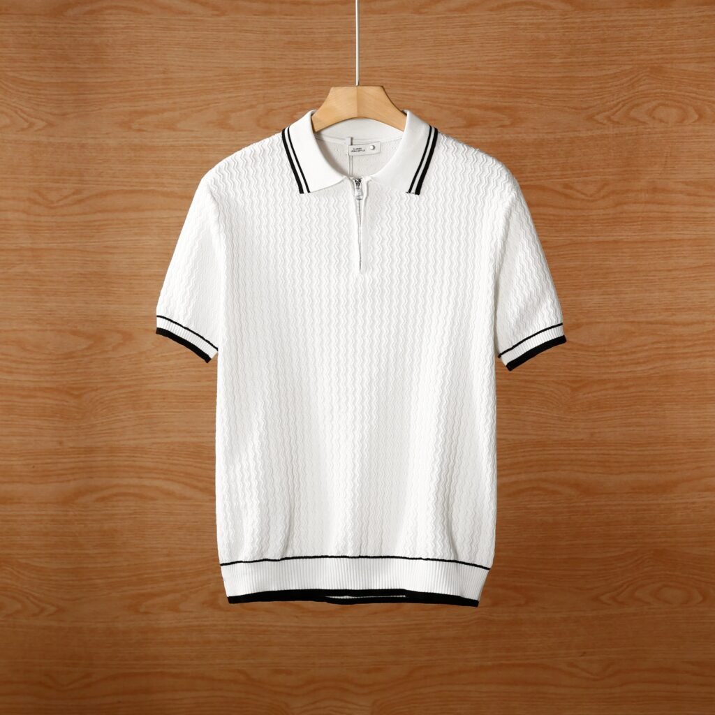 Men's Short Sleeve Zip Collar Polo Shirt Breathable Summer Top