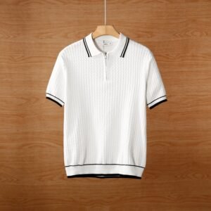 Men's Short Sleeve Zip Collar Polo Shirt Breathable Summer Top - Image 6