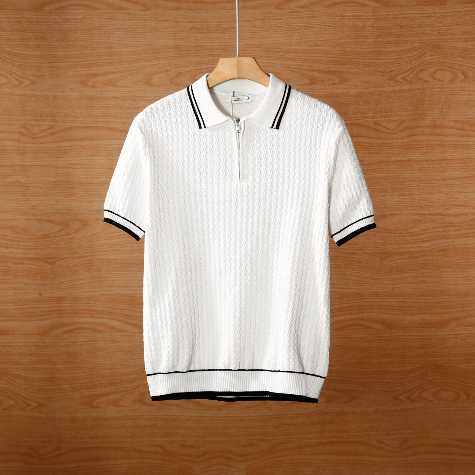 Men's Short Sleeve Zip Collar Polo Shirt Breathable Summer Top - Image 6