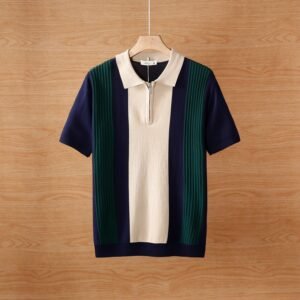 Men's Short Sleeve Color Blocked Knit Polo Shirt Summer Casual - Image 3