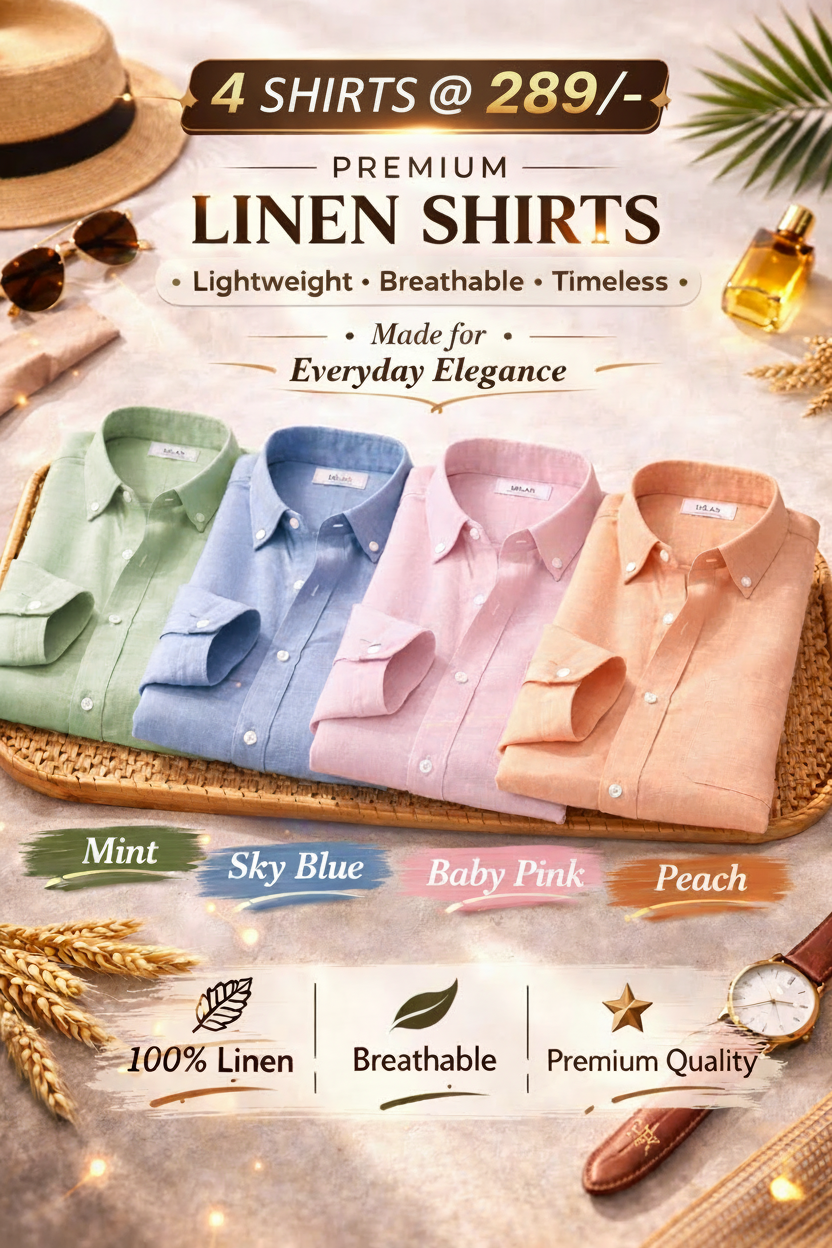 Premium Linen Shirt Combo Pack for Men (4 Piece Set) - Image 1