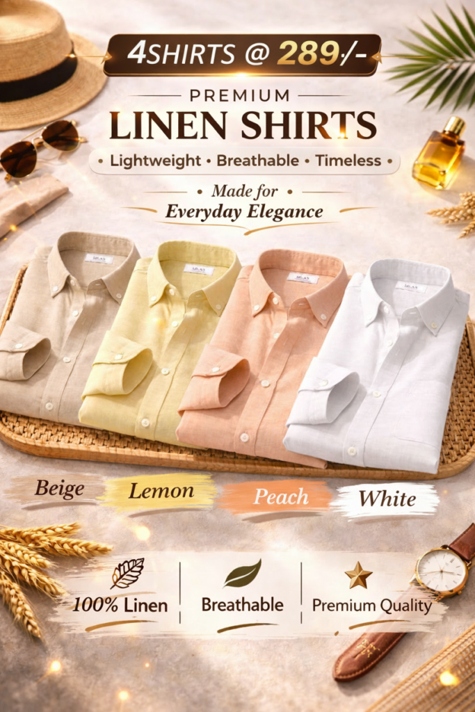Premium Linen Shirts Combo Pack: 4 Lightweight Breathable Daily Shirts