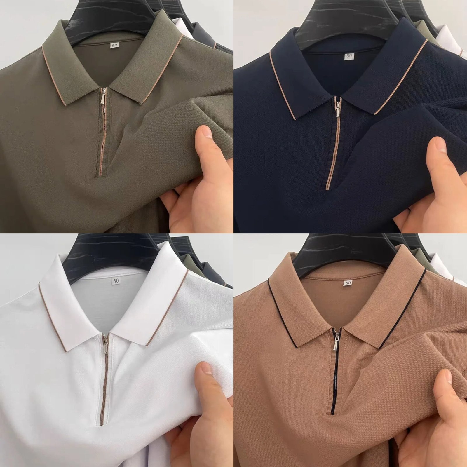 Luxury Men's Short Sleeve Half-Zip Polo Shirt Modern Casual Style - Image 1