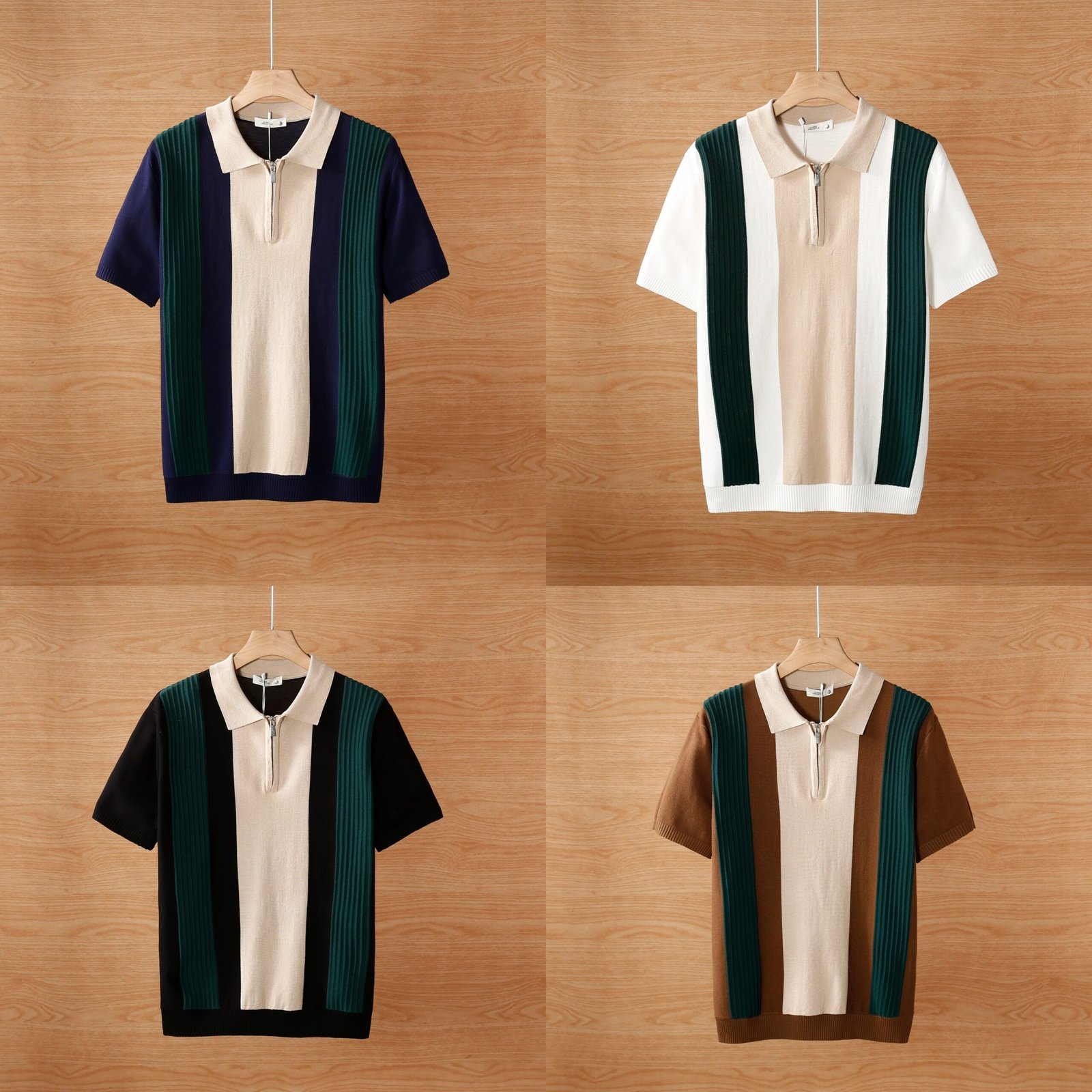 Men's Short Sleeve Color Blocked Knit Polo Shirt Summer Casual - Image 1