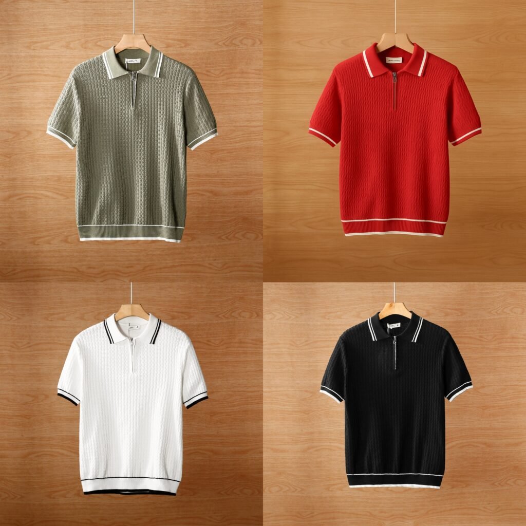 Men's Short Sleeve Zip Collar Polo Shirt Breathable Summer Top