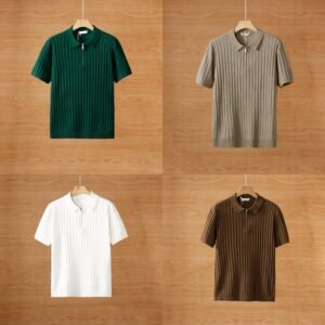Half Zip Short Sleeve Men's Polo Shirt Pack of Four - Image 1
