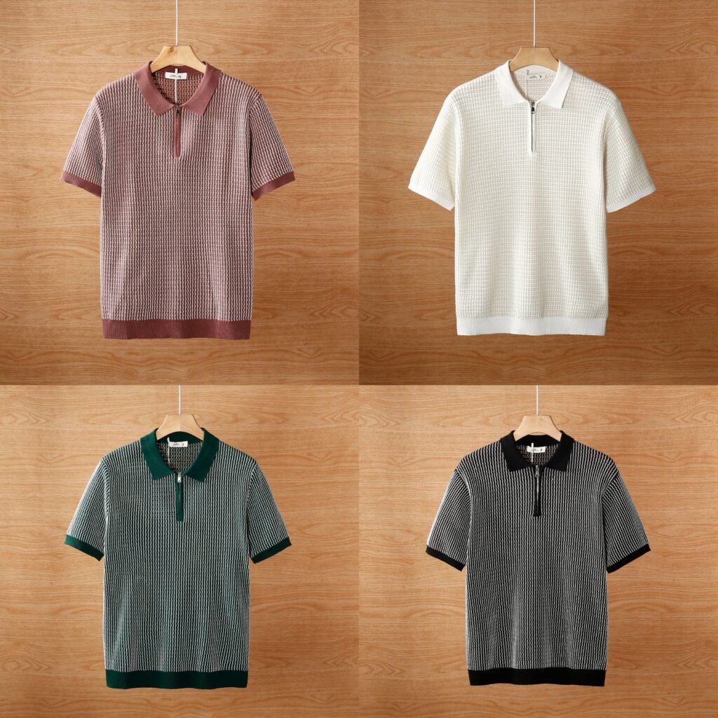 Men's Knitted Hollow Ice Silk Polo Shirt 4-Pack Set