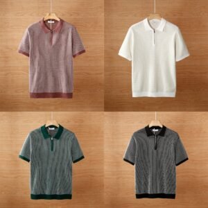 Men's Knitted Hollow Ice Silk Polo Shirt 4-Pack Set - Image 1