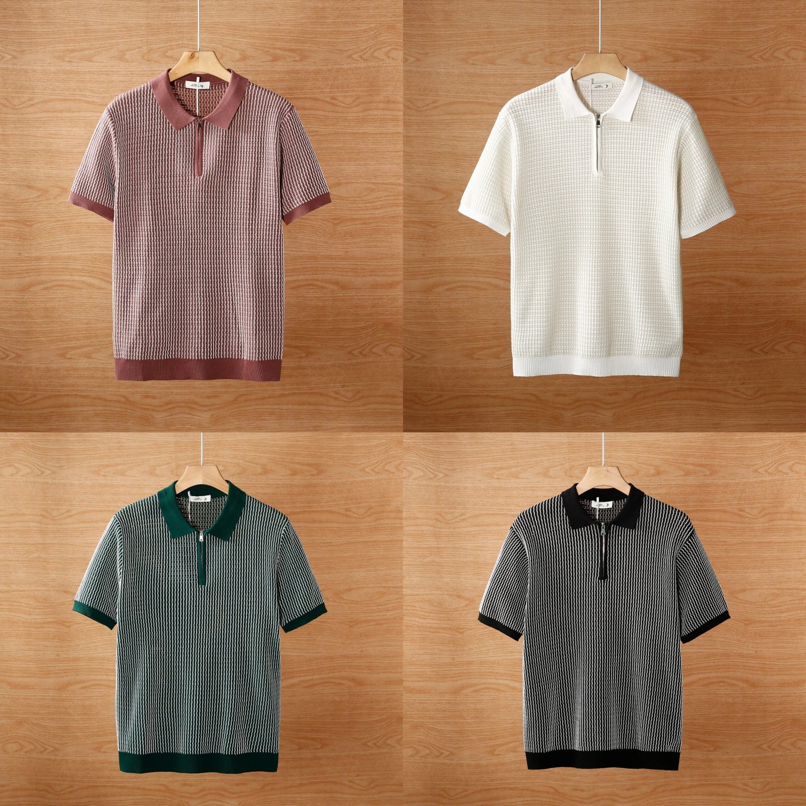 Men's Knitted Hollow Ice Silk Polo Shirt 4-Pack Set - Image 1