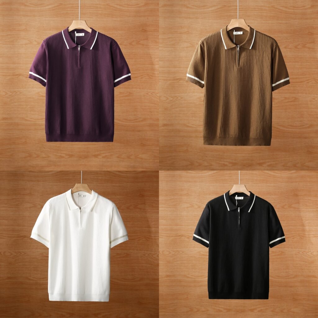 Summer Color-Blocked Zip Polo Shirt Pack of 4 for Men