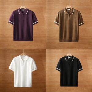 Summer Color-Blocked Zip Polo Shirt Pack of 4 for Men - Image 1