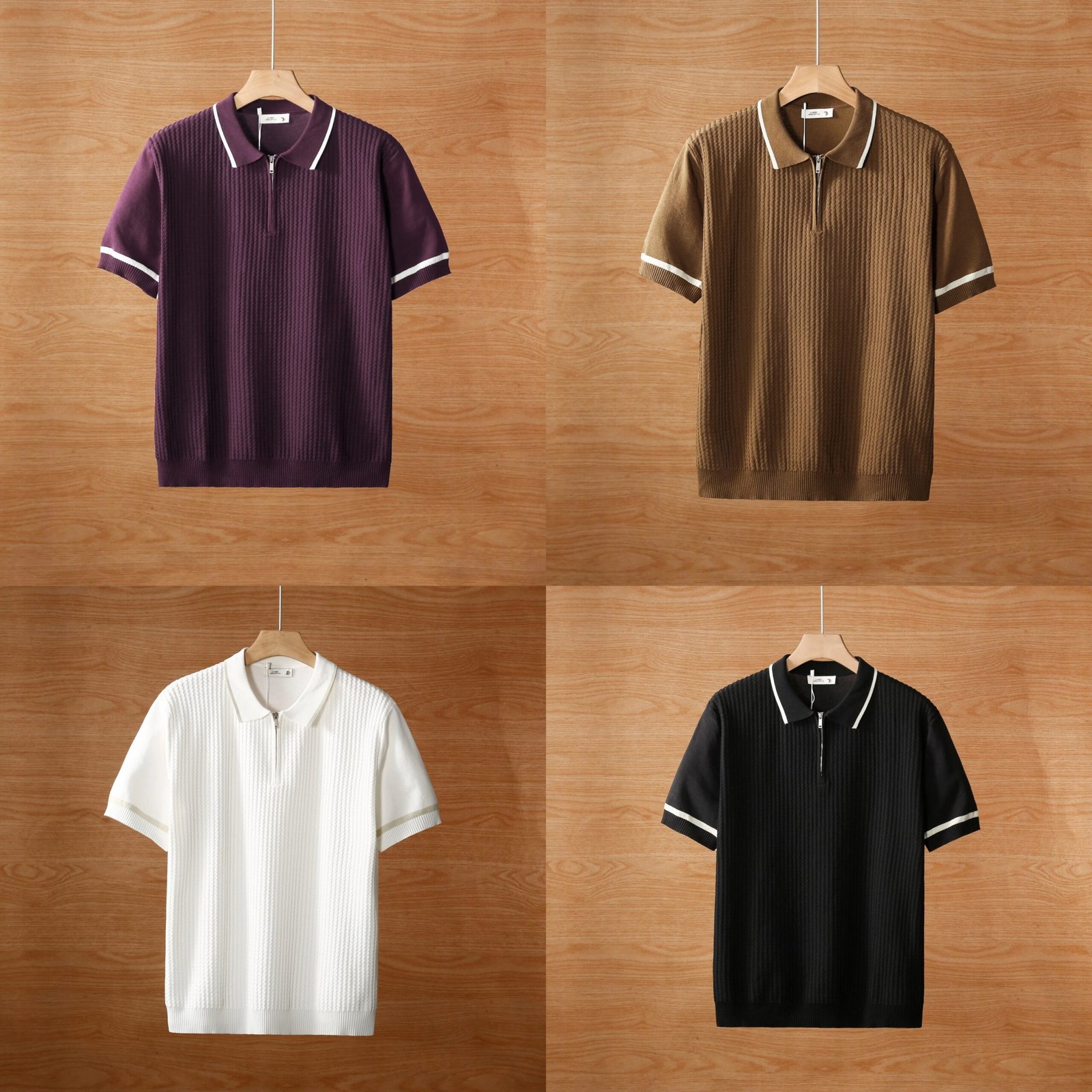 Summer Color-Blocked Zip Polo Shirt Pack of 4 for Men - Image 1