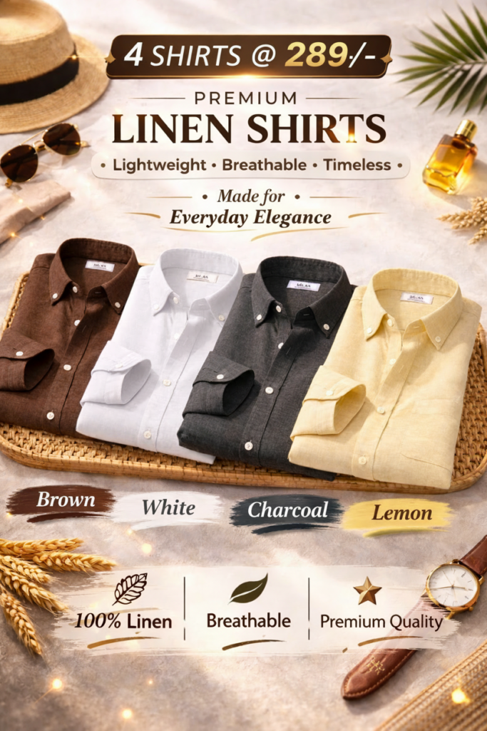 Premium Linen Men's Shirt Combo Pack of 4 Breathable Shirts