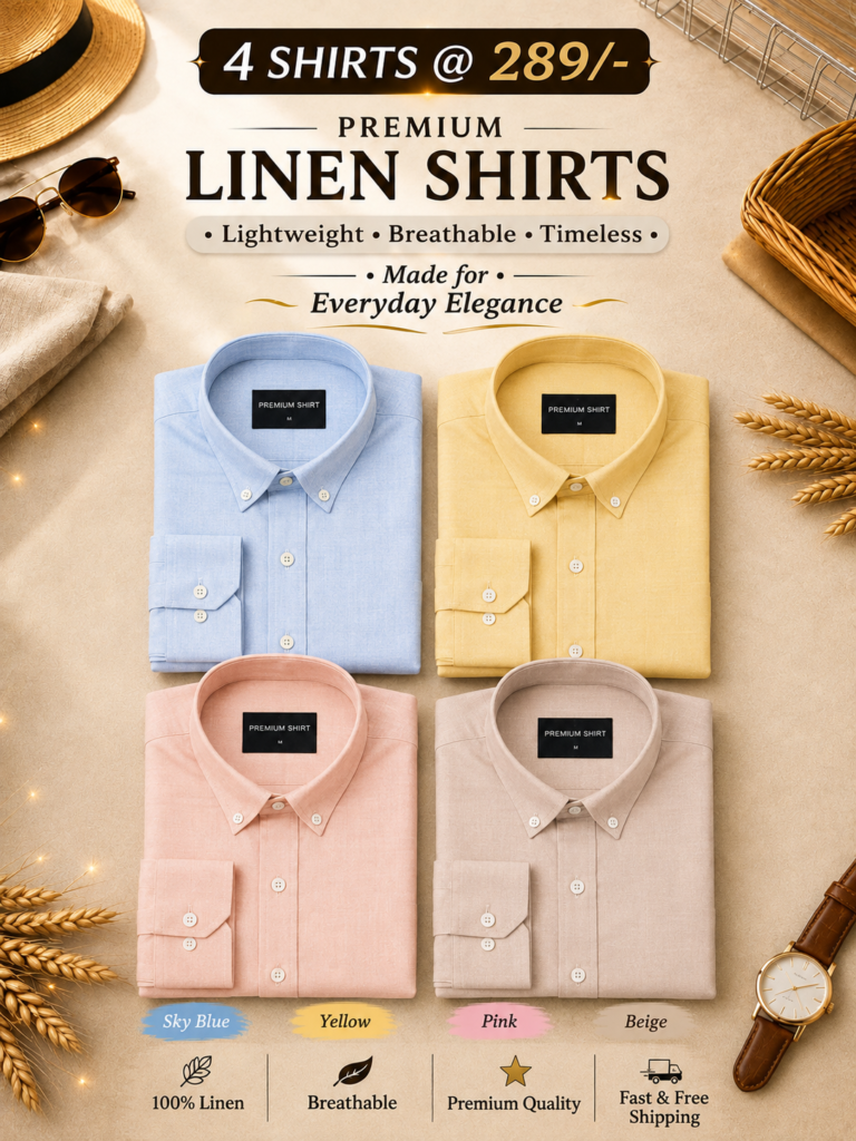 Premium Linen Shirts Combo Pack Set of 4 Lightweight Breathable