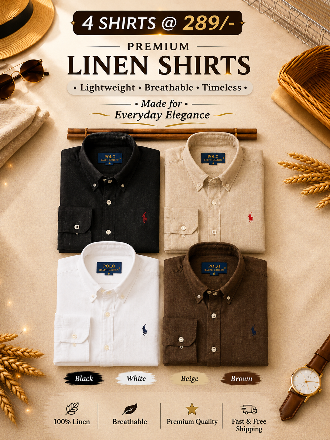 Men RL Polo Linen 4 Cotton Shirts - Image 1