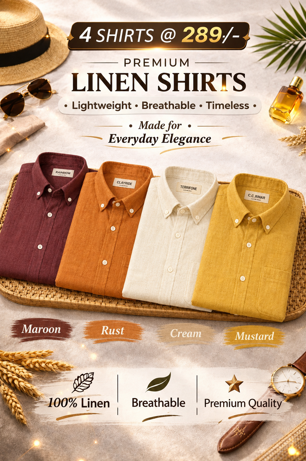 DDSOL Men's Cotton Linen Shirt Pack of 4 Gradient - Image 1