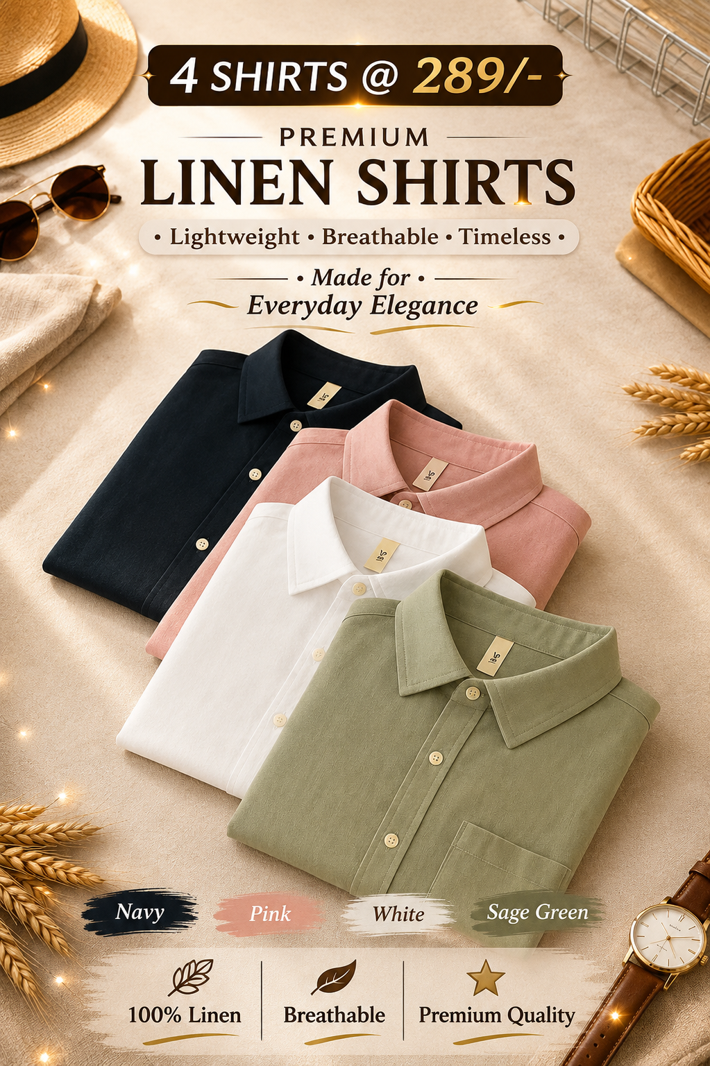 DDSOL Cotton Linen Gradient Shirt Pack of 4 - Image 1