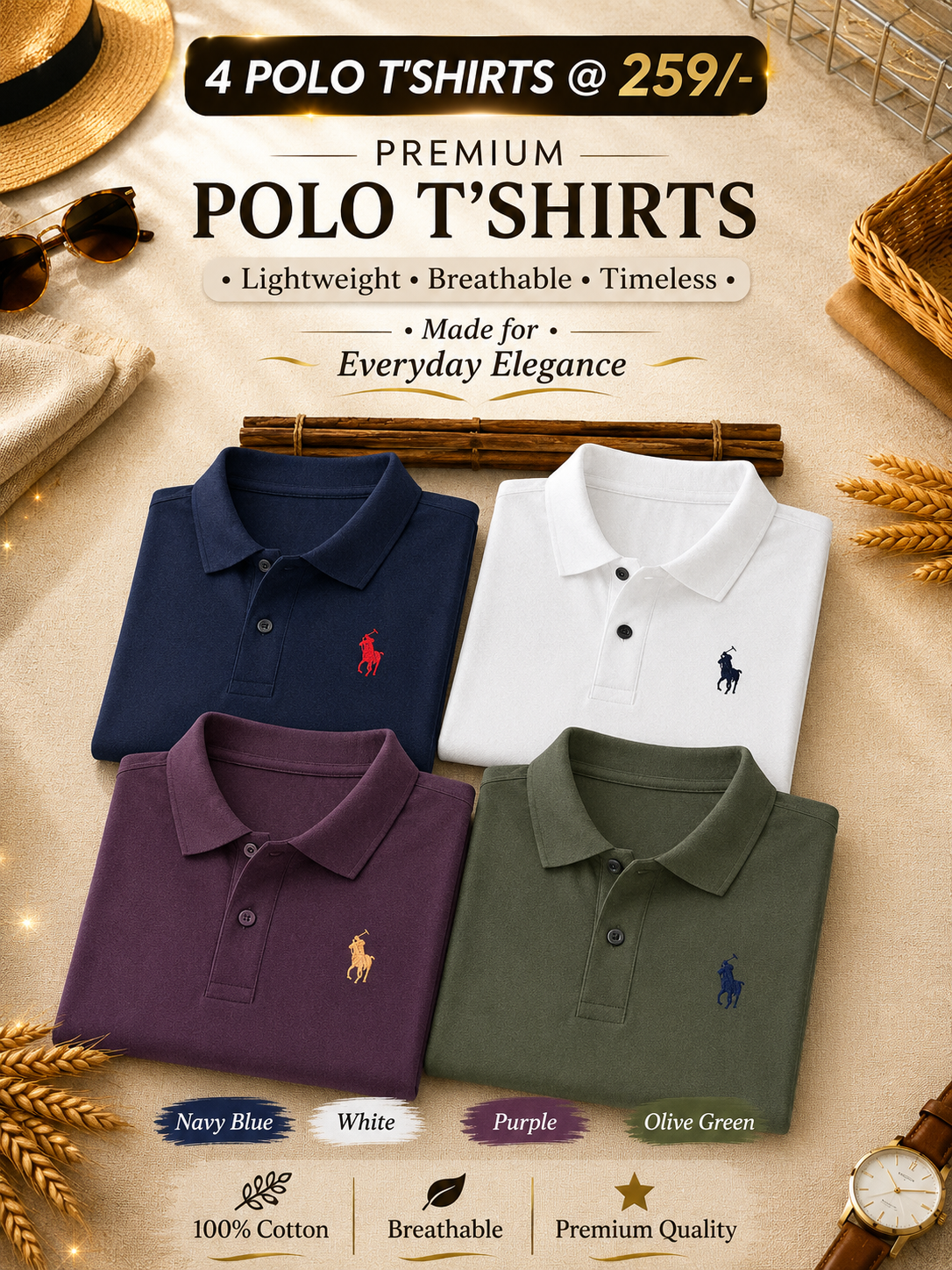 Summer Business Casual Men's Polo T-Shirts (Pack of 4) - Image 1