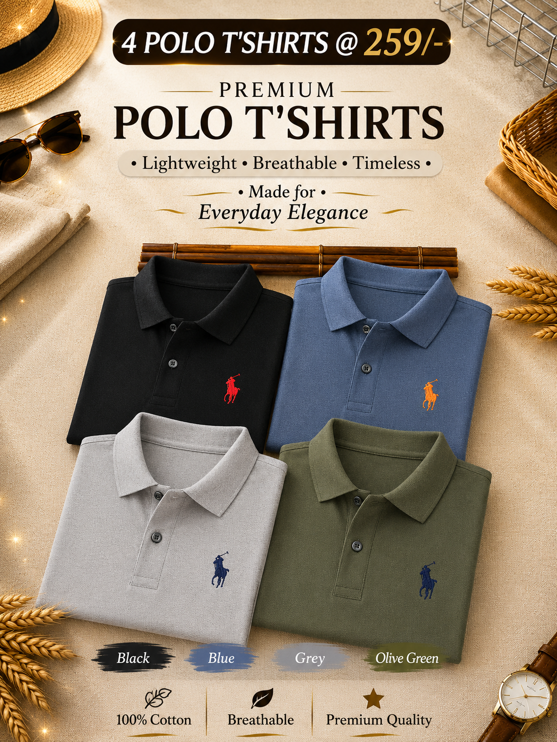High-End Men's Business Casual Polo T-Shirts Pack of 4 - Image 1