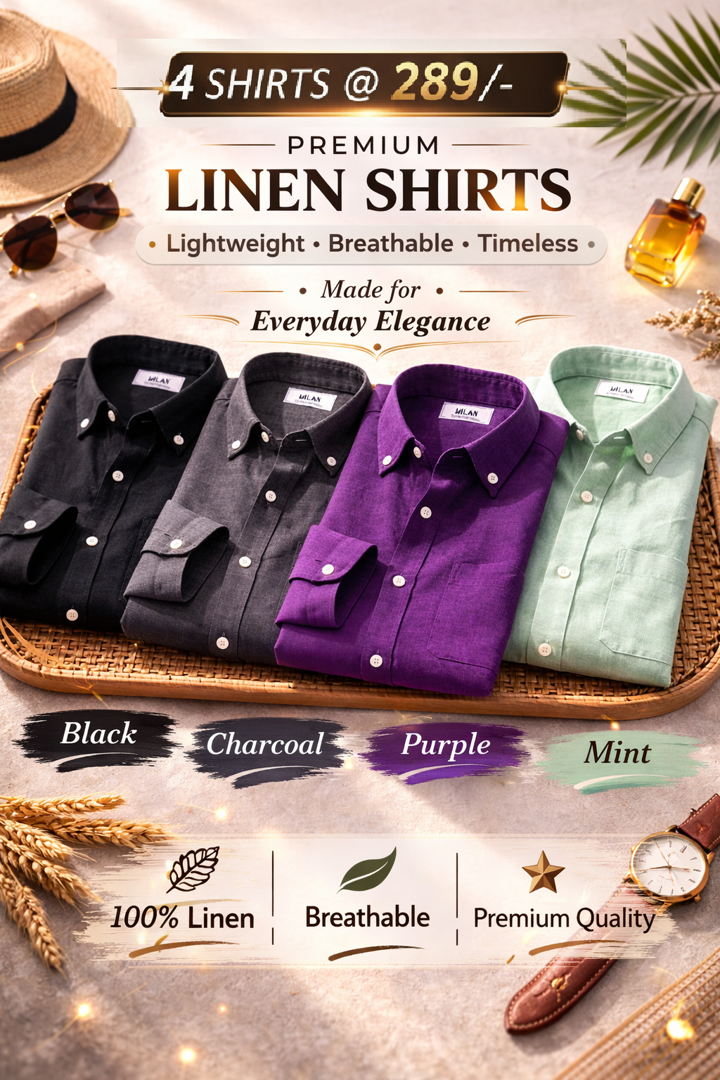 Premium Linen Shirt Combo Pack for Men - Set of 4 - Image 1