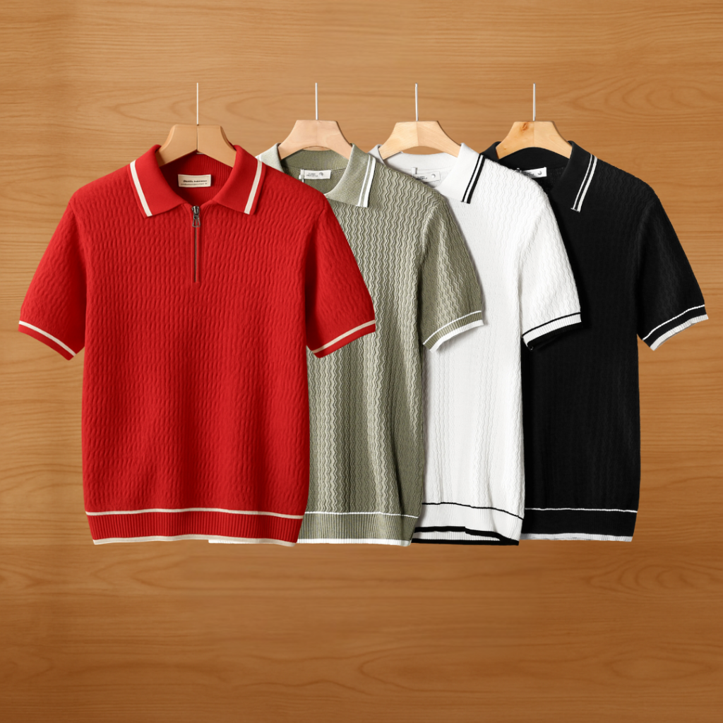 Men's Short Sleeve Zip Collar Polo Shirt Breathable Summer Top