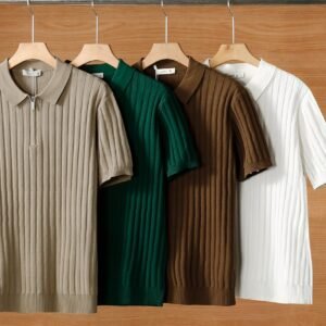 Half Zip Short Sleeve Men's Polo Shirt Pack of Four - Image 2