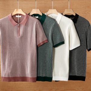 Men's Knitted Hollow Ice Silk Polo Shirt 4-Pack Set - Image 2