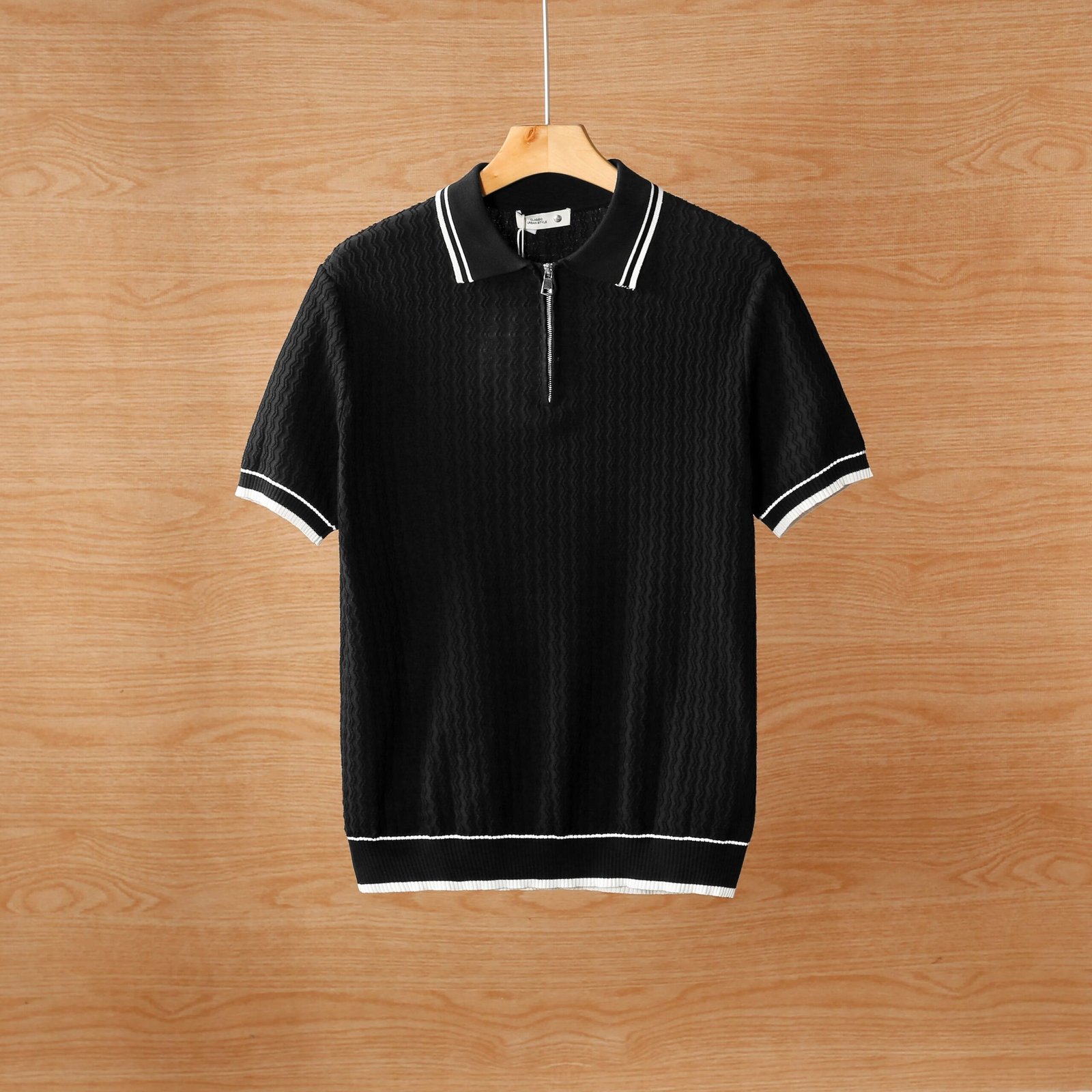 Men's Short Sleeve Zip Collar Polo Shirt Breathable Summer Top - Image 5