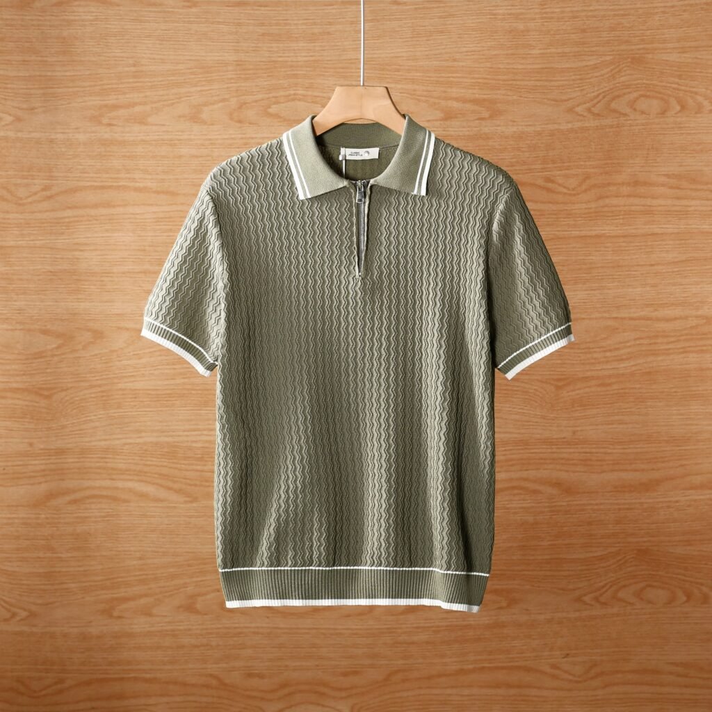 Men's Short Sleeve Zip Collar Polo Shirt Breathable Summer Top