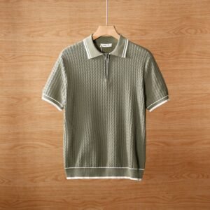 Men's Short Sleeve Zip Collar Polo Shirt Breathable Summer Top - Image 4