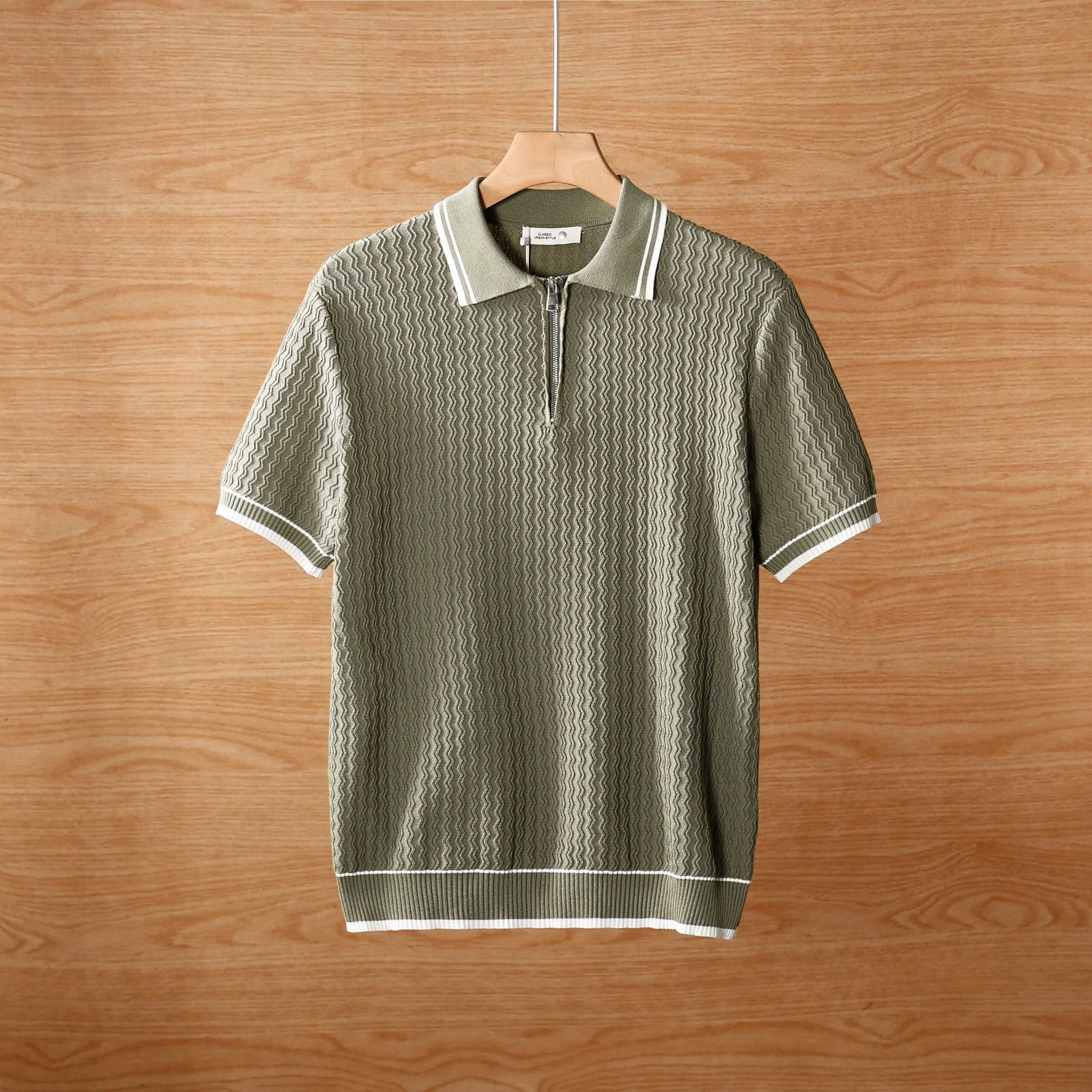 Men's Short Sleeve Zip Collar Polo Shirt Breathable Summer Top - Image 4