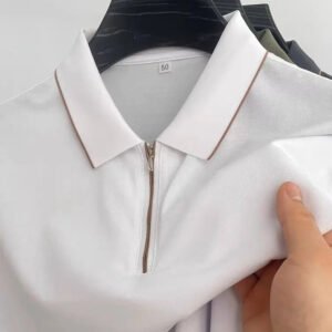 Luxury Men's Short Sleeve Half-Zip Polo Shirt Modern Casual Style - Image 3