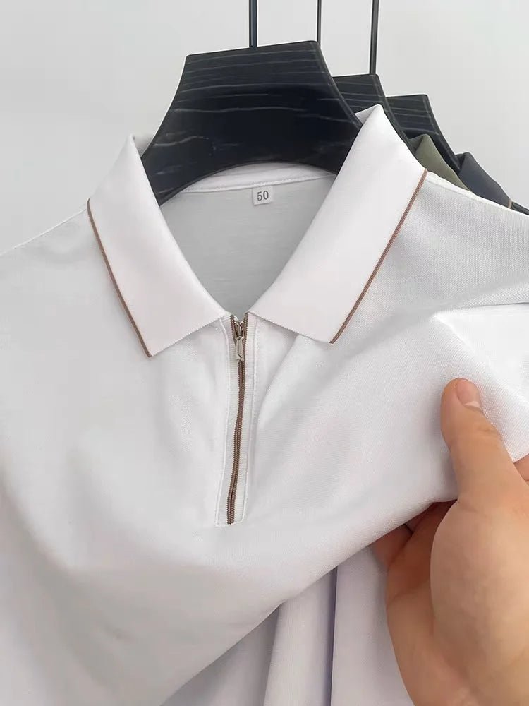 Luxury Men's Short Sleeve Half-Zip Polo Shirt Modern Casual Style