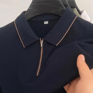 Luxury Men's Short Sleeve Half-Zip Polo Shirt Modern Casual Style - Image 5