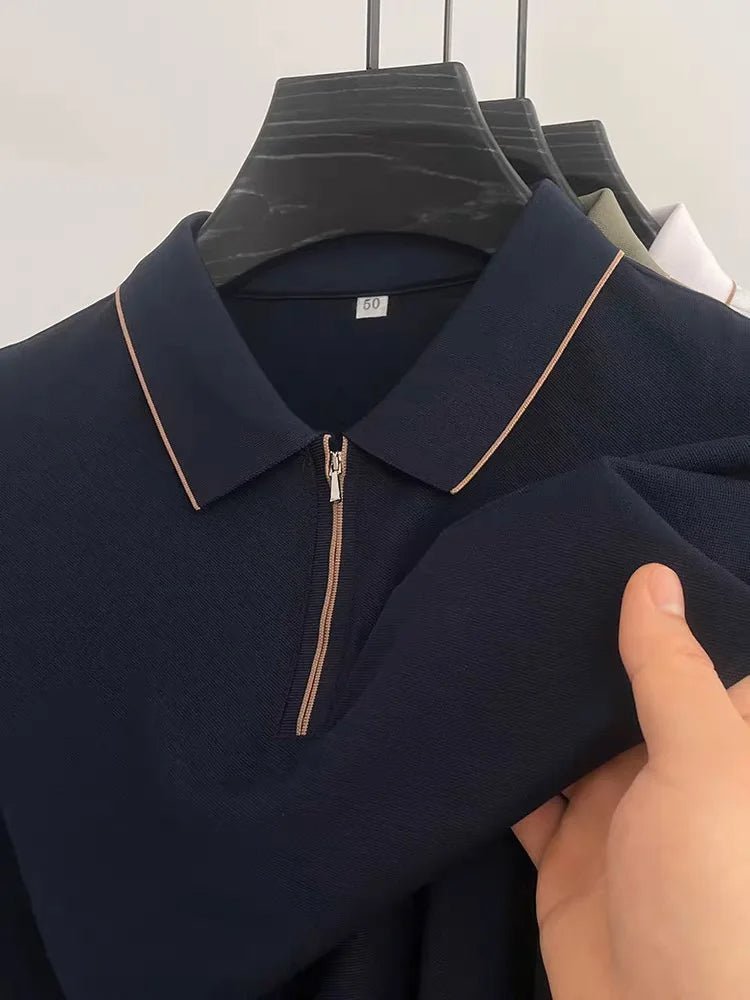 Luxury Men's Short Sleeve Half-Zip Polo Shirt Modern Casual Style