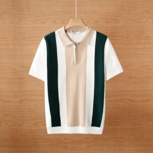 Men's Short Sleeve Color Blocked Knit Polo Shirt Summer Casual - Image 4