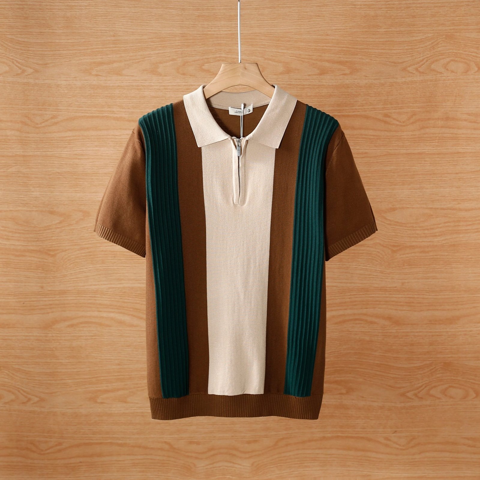 Men's Short Sleeve Color Blocked Knit Polo Shirt Summer Casual - Image 2